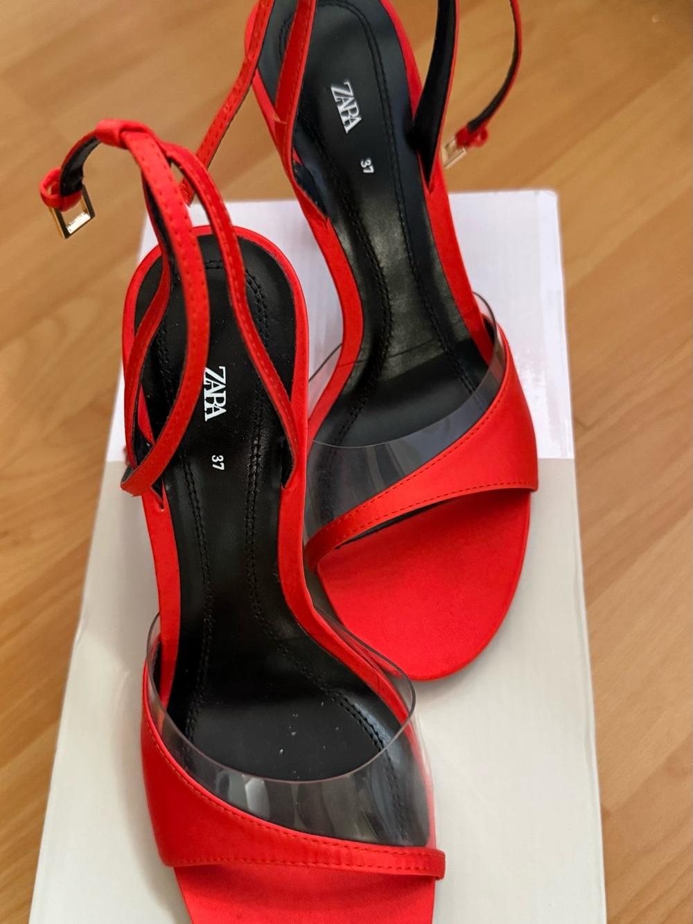 ZARA Red Clear-Panel Slingback Heels